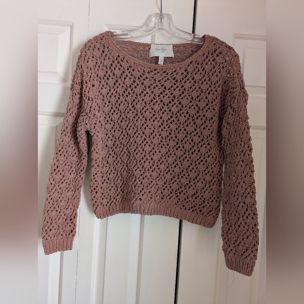 Jessica Simpson Dusty Pink Open-Knit Sweater - Picture 1 of 6